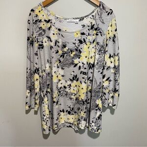 Croft & Barrow Women's Yellow and Black Floral Blouse Size L